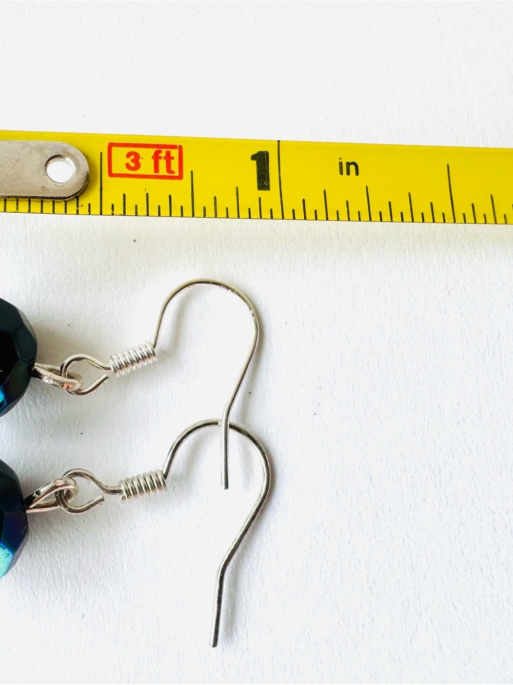 Electroplated Glass Peacock Iridescent Blue-Green Faceted Bead Drop Earrings - Picture 3 of 3